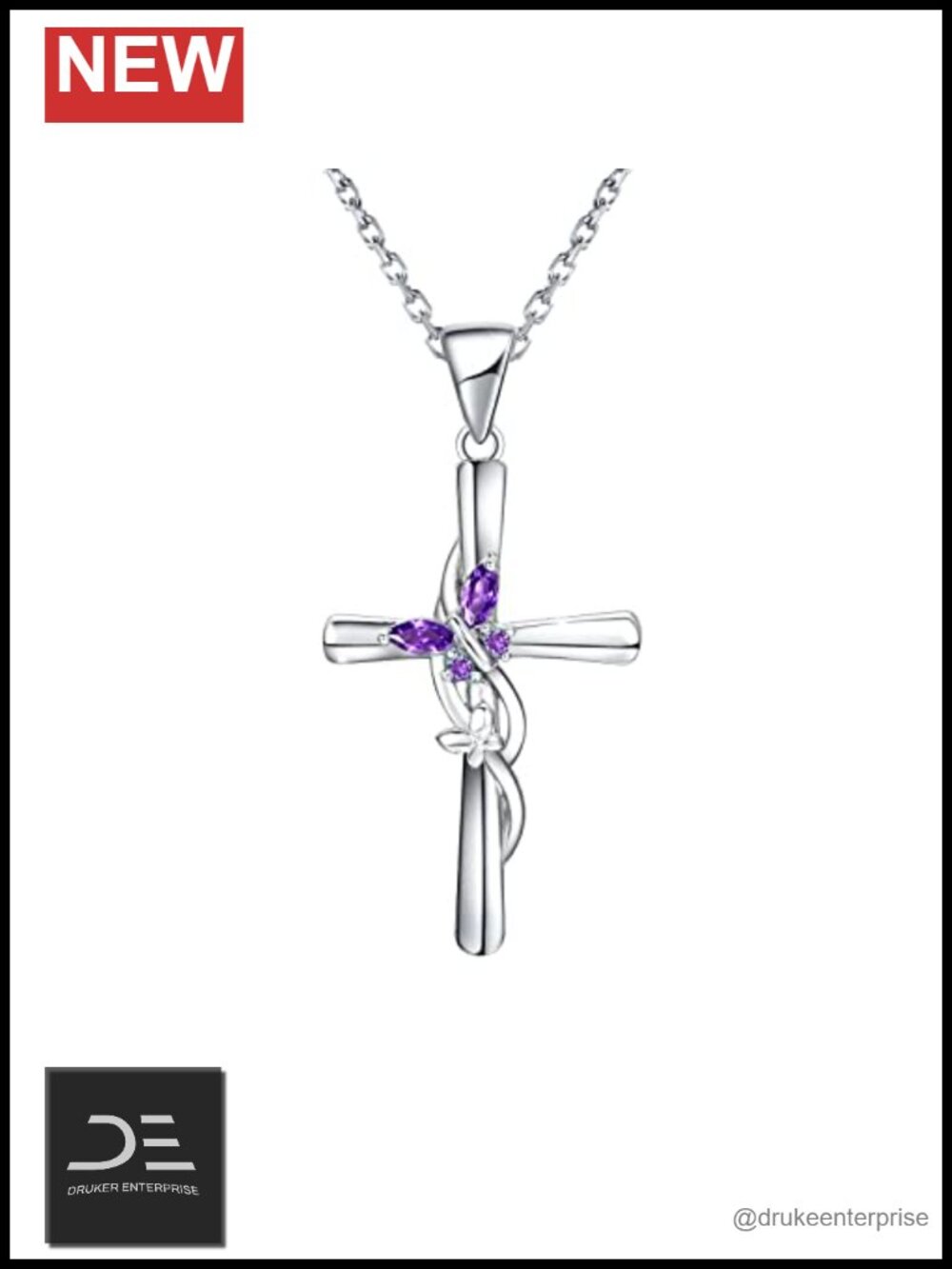 925 Sterling Silver Cross Butterfly Pendant Necklace